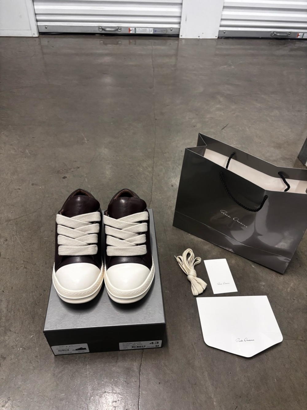 Rick Owens Brown and White Leather Sneakers - Picture 2 of 6